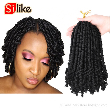 Silike  6-8inch Spring Twist Crochet Hair Extensions Synthetic Fluffy Passion Twist Braids With Curl 20Strands/pcs For Women